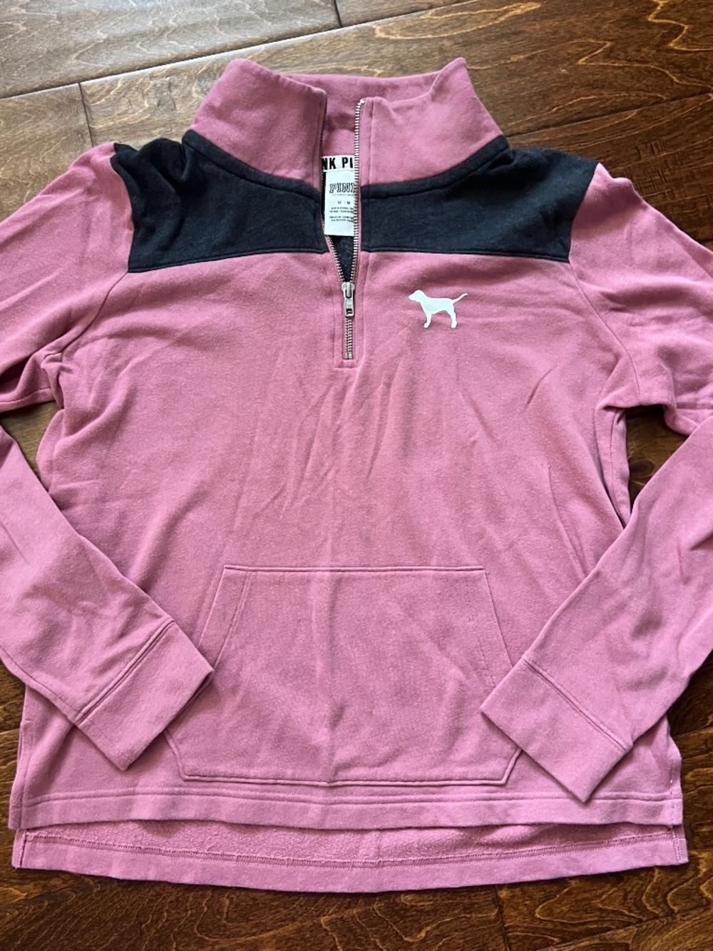 PINK Victoria’s Secret Throwback Full Zip Pink Blk Jacket White Dog Logo Medium